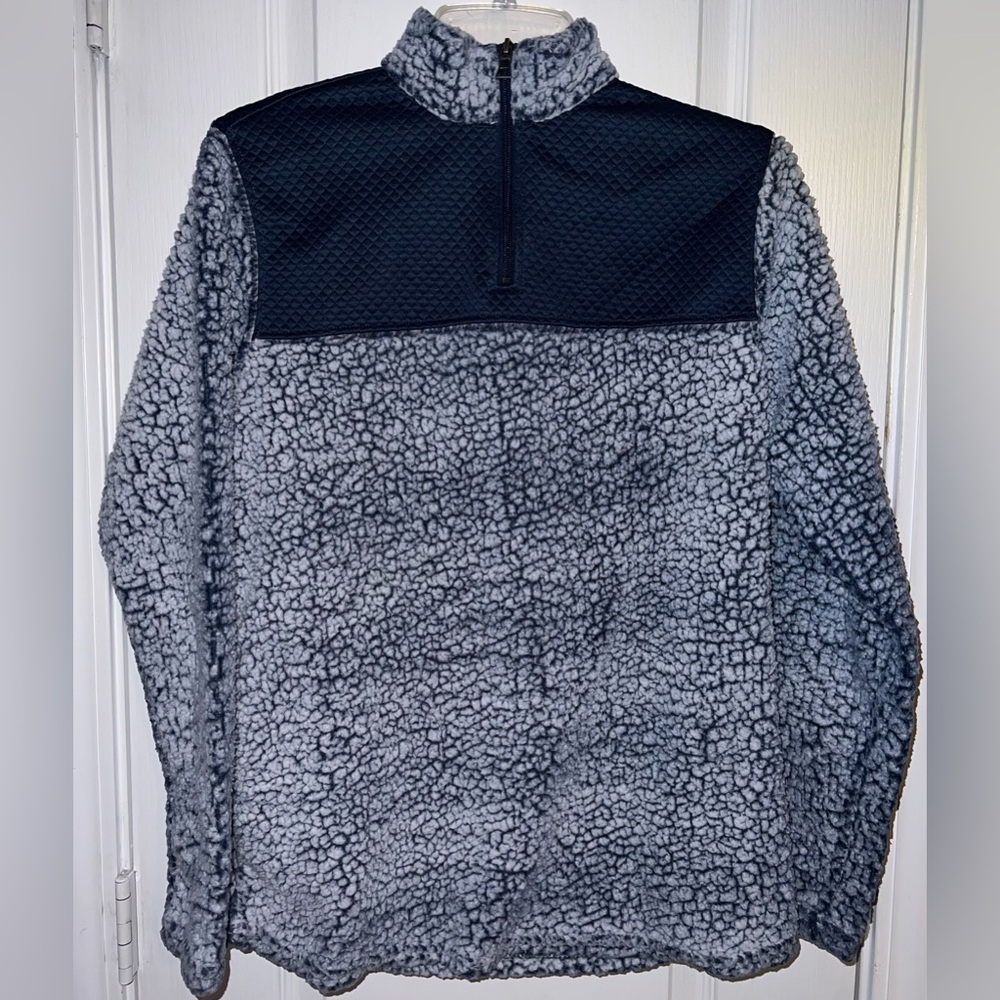 Athletic Works Blue & White Teddy Fleece Quarter Zip Pullover Size M